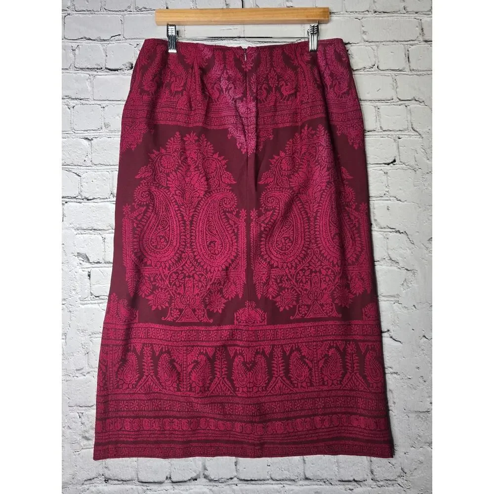 Talbots Vintage‎ 100% Silk Shell Paisley Bordeaux Deadstock Midi Skirt New 14P